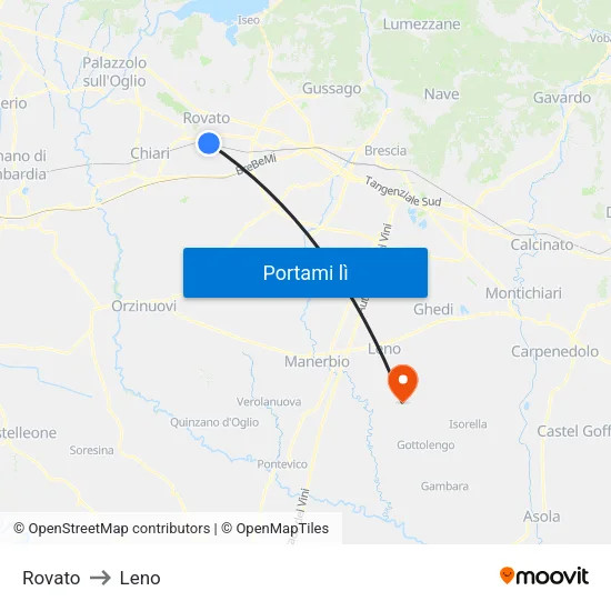 Rovato to Leno map
