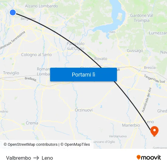 Valbrembo to Leno map