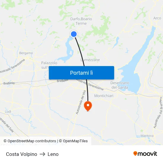 Costa Volpino to Leno map