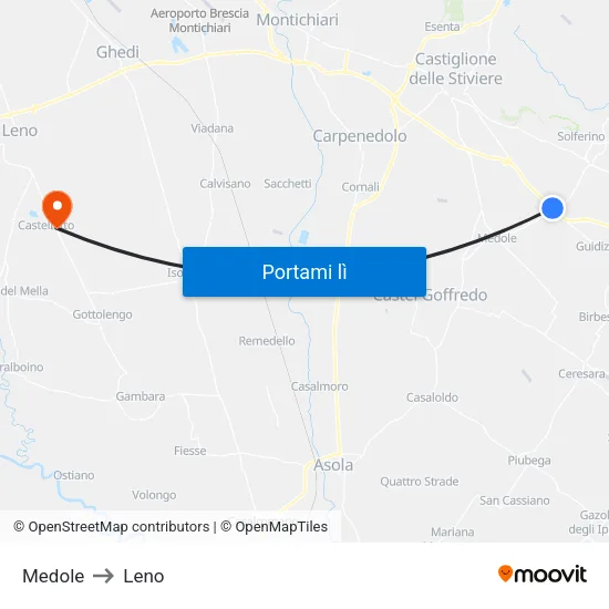 Medole to Leno map
