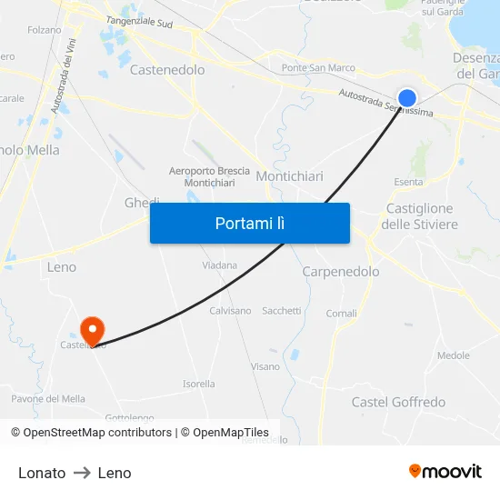 Lonato to Leno map