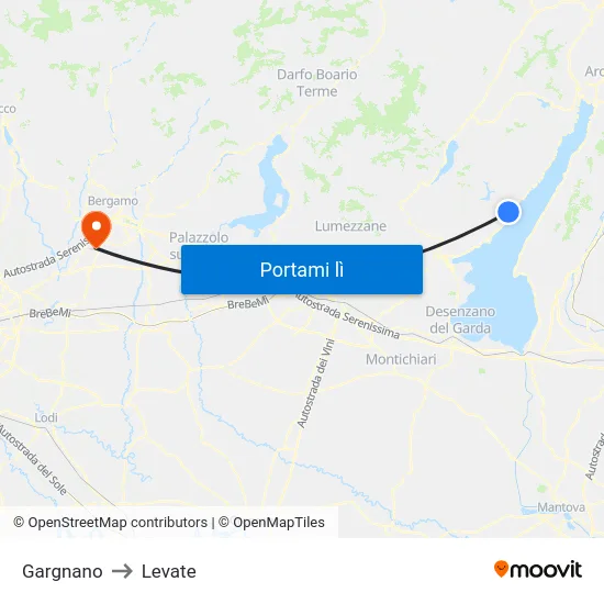 Gargnano to Levate map