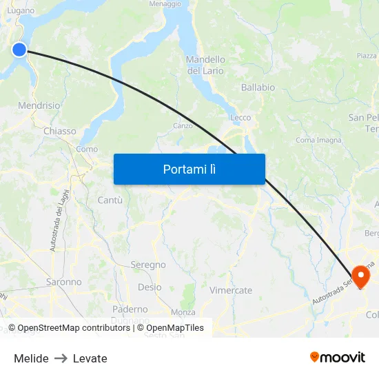Melide to Levate map