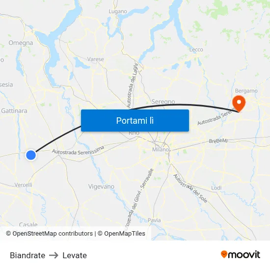 Biandrate to Levate map