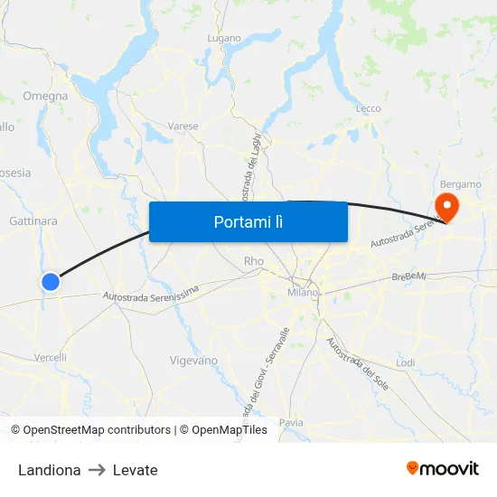 Landiona to Levate map