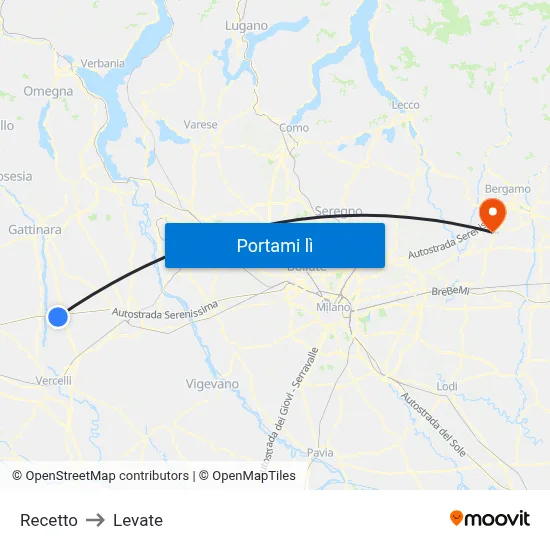 Recetto to Levate map