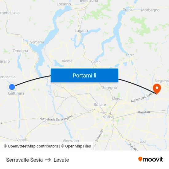 Serravalle Sesia to Levate map