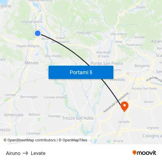 Airuno to Levate map
