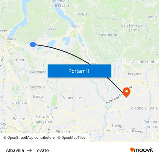 Albavilla to Levate map