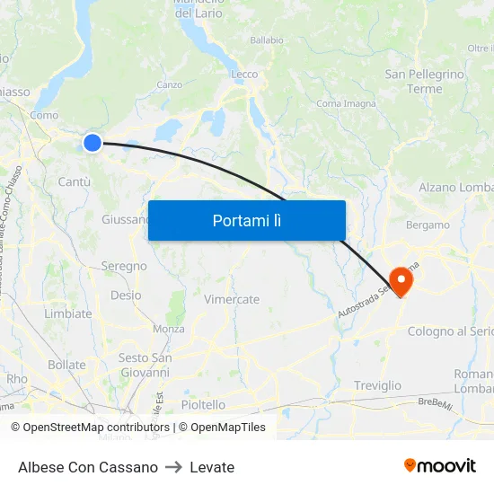 Albese Con Cassano to Levate map