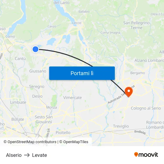 Alserio to Levate map