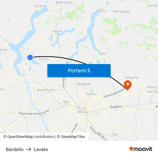 Bardello to Levate map