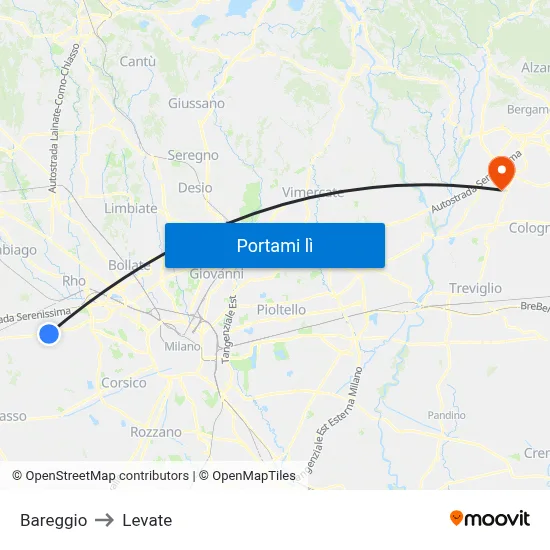 Bareggio to Levate map