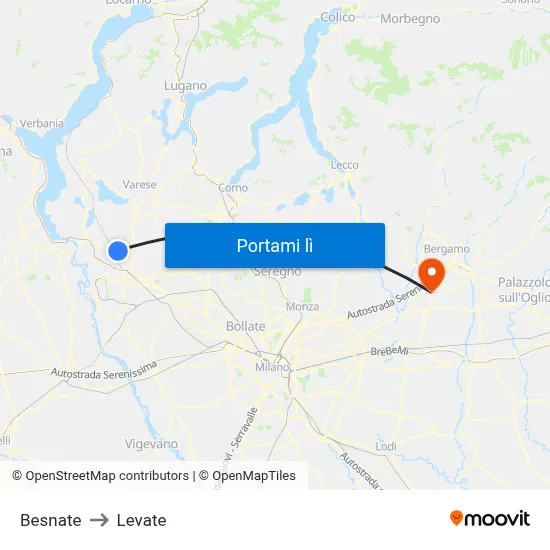 Besnate to Levate map