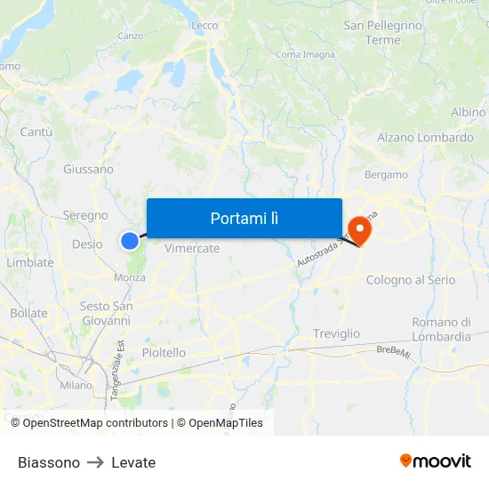 Biassono to Levate map