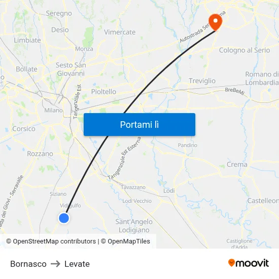 Bornasco to Levate map