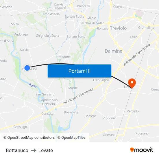 Bottanuco to Levate map