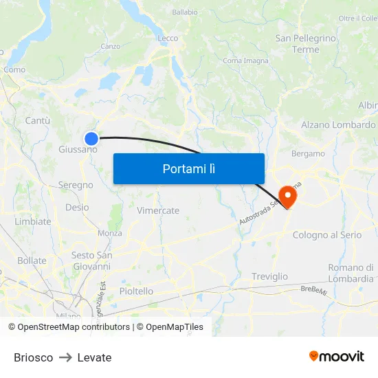 Briosco to Levate map