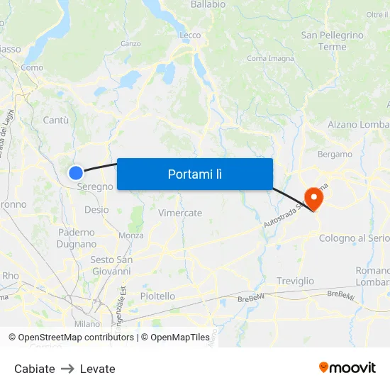 Cabiate to Levate map