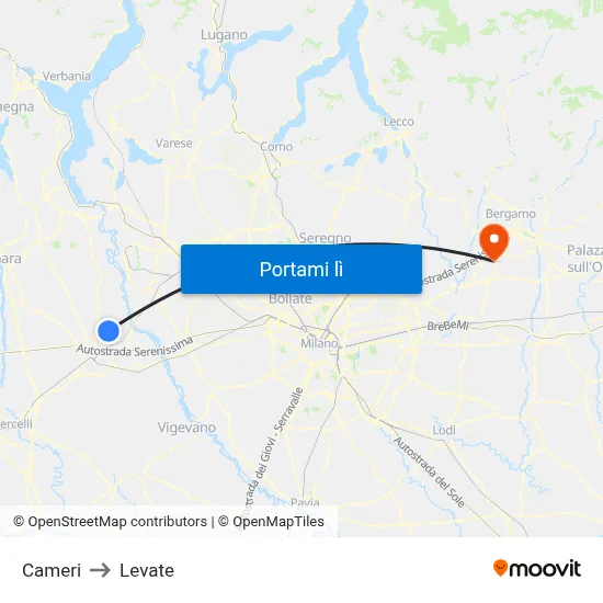 Cameri to Levate map