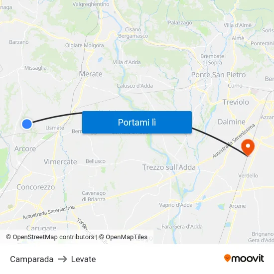 Camparada to Levate map