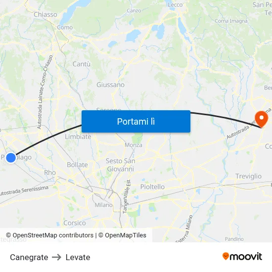 Canegrate to Levate map