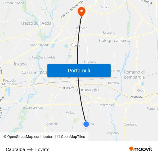 Capralba to Levate map