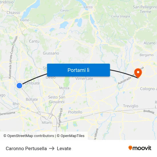 Caronno Pertusella to Levate map