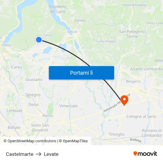 Castelmarte to Levate map