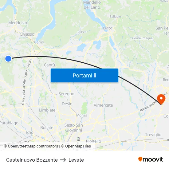 Castelnuovo Bozzente to Levate map