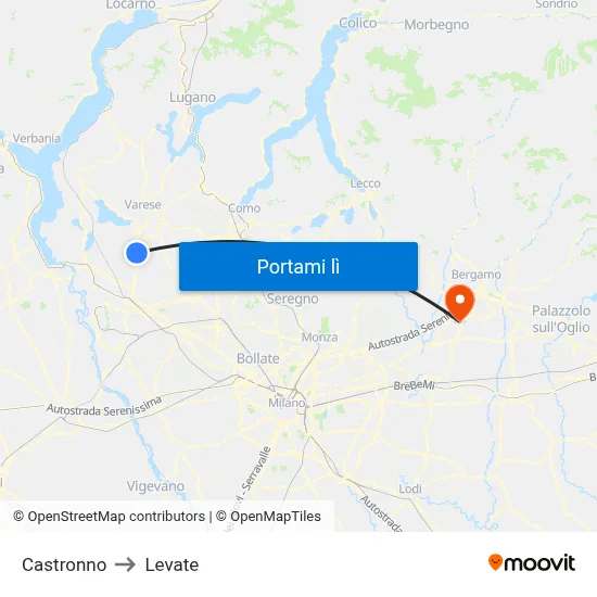 Castronno to Levate map