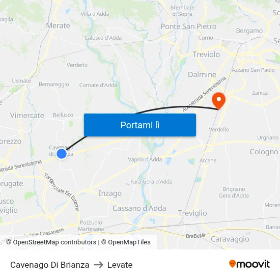 Cavenago Di Brianza to Levate map