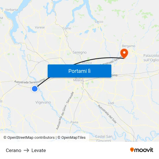 Cerano to Levate map