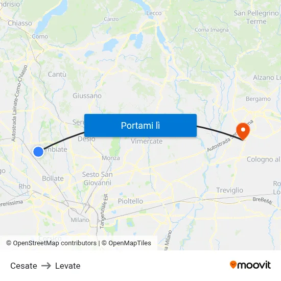 Cesate to Levate map