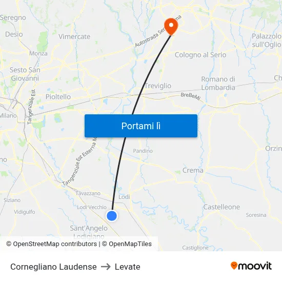Cornegliano Laudense to Levate map