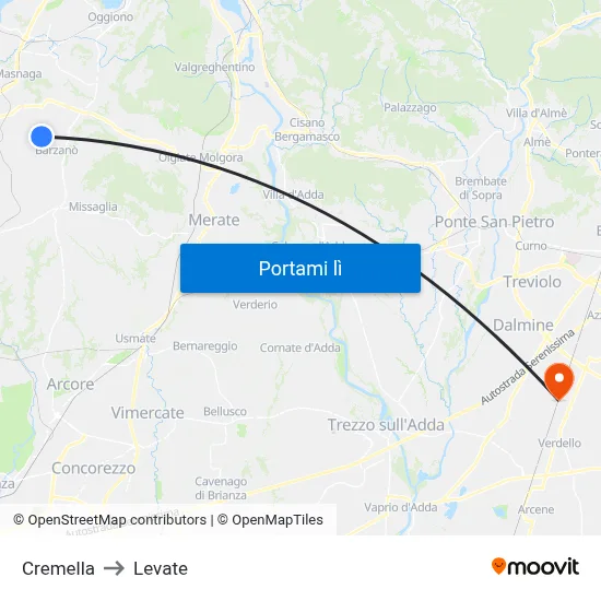 Cremella to Levate map