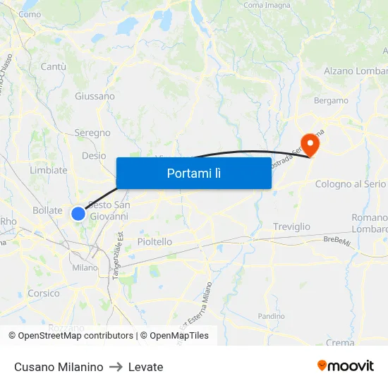 Cusano Milanino to Levate map