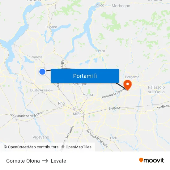 Gornate-Olona to Levate map