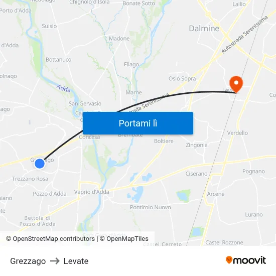 Grezzago to Levate map