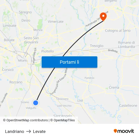 Landriano to Levate map