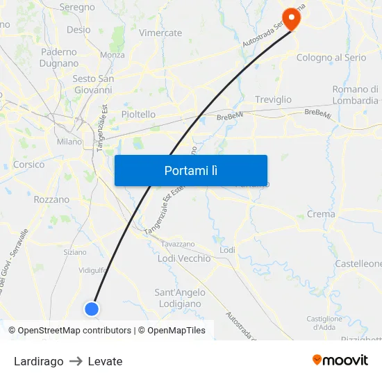 Lardirago to Levate map