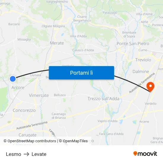 Lesmo to Levate map