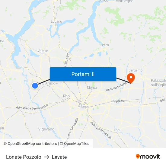 Lonate Pozzolo to Levate map