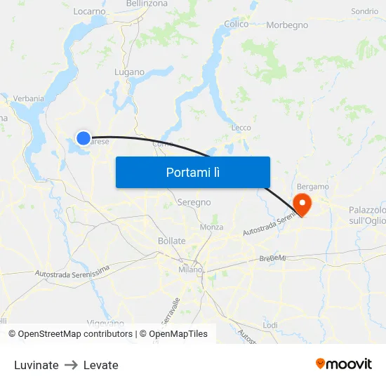 Luvinate to Levate map