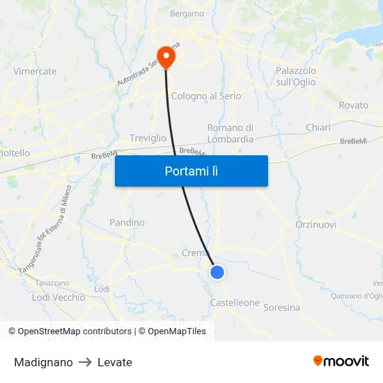 Madignano to Levate map