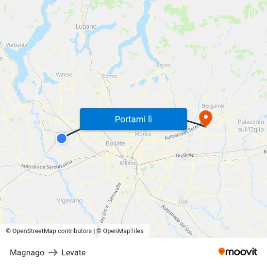Magnago to Levate map