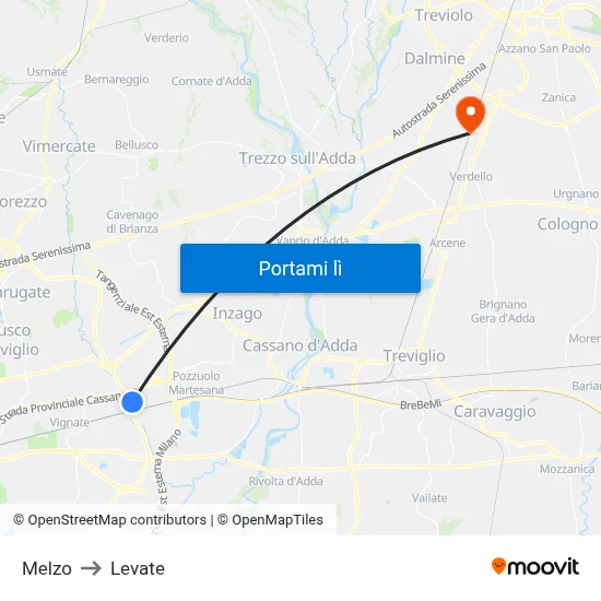 Melzo to Levate map
