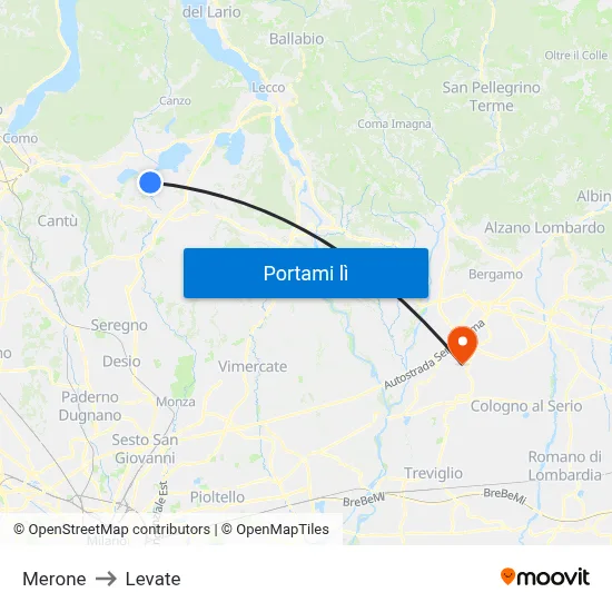 Merone to Levate map
