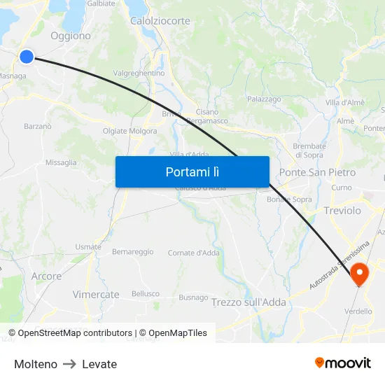 Molteno to Levate map