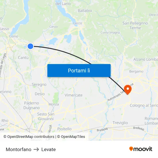 Montorfano to Levate map